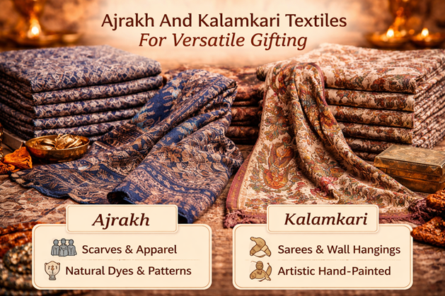 Ajrakh And Kalamkari Textiles For Versatile Gifting